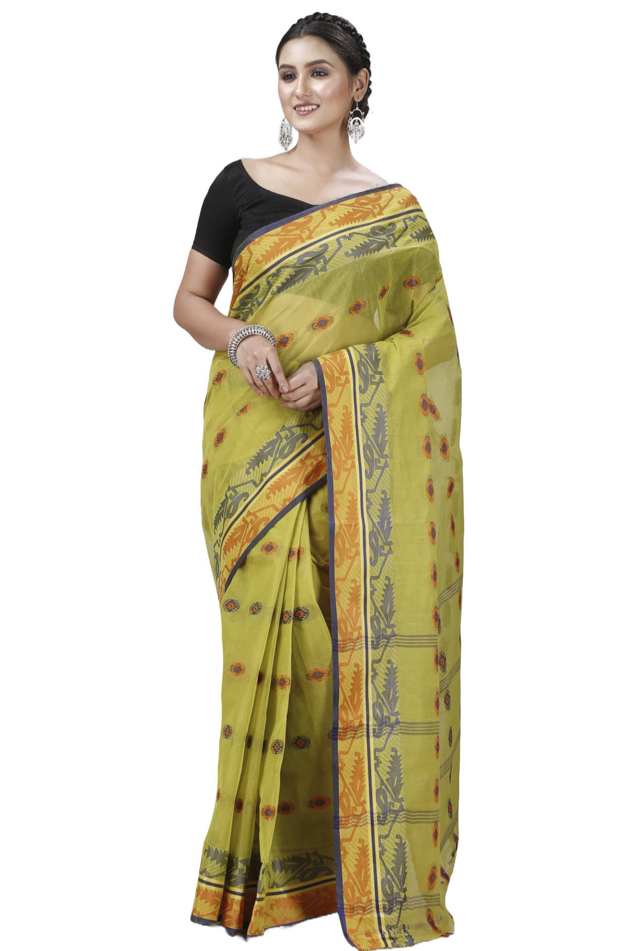 Green Pure Cotton Kutum Tant Saree (1297)